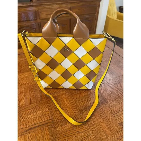 Michael Kors Mott Woven leather tote/shoulder bag in harvest fall colors - Picture 2 of 10